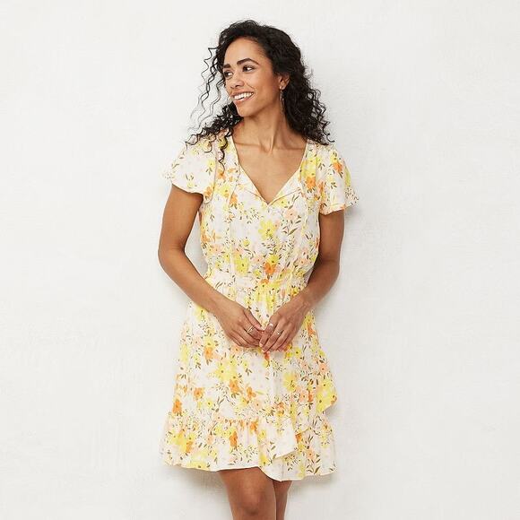Lauren Conrad Yellow Floral Girly Summer Ruffle-Sleeve Fit & Flare Dress‎ Large - Picture 3 of 9